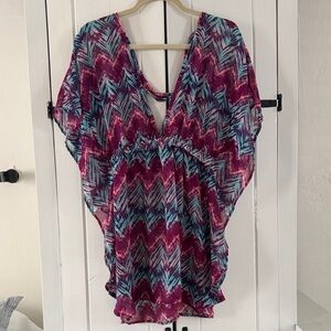 Miken Swim Sheer Chevron Patterned Swim Coverup